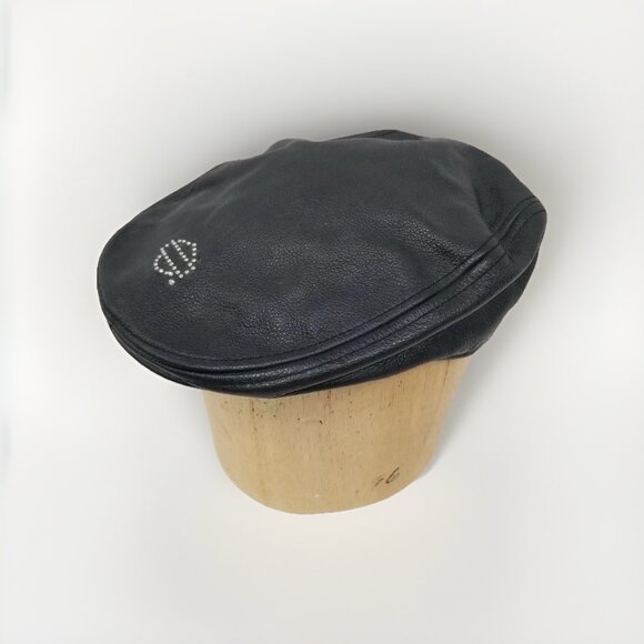 Harley-Davidson Black Debossed Willie G Skull Leather Cap Sz Small Bedazzled - Picture 2 of 11